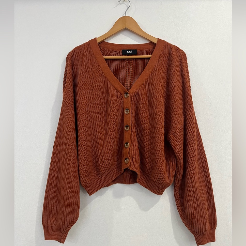Able Marlene Cardigan in Gingerbread Organic Cotton Size Medium